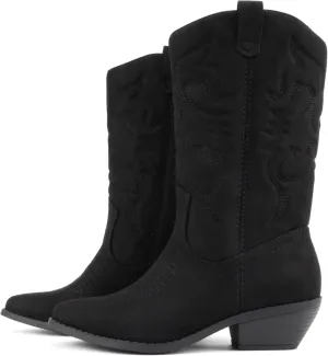 Soda “TELLER” ~ Women's Western Cowboy Boots with Stitched Detailing, Pointed Toe, and Low Block Heel