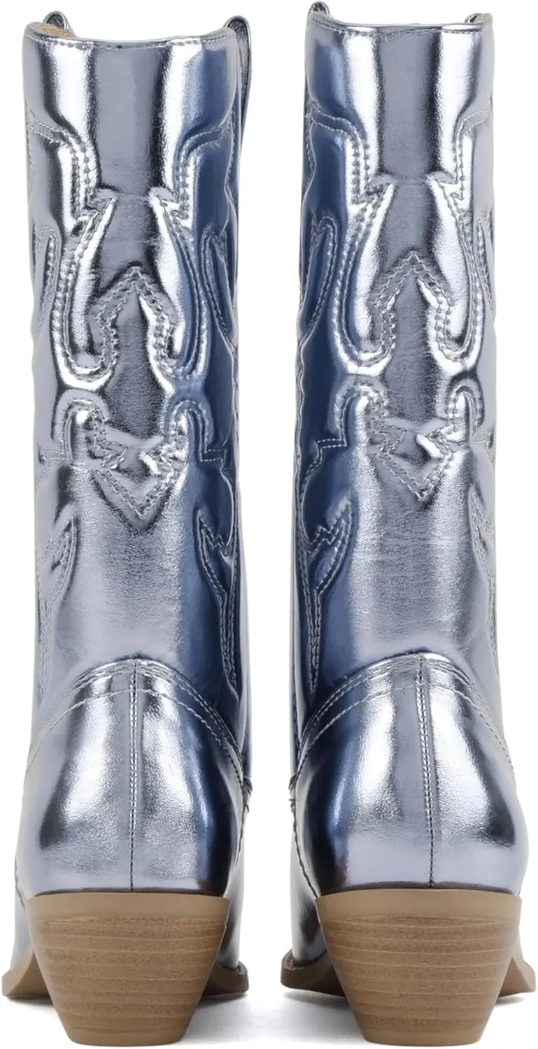 Soda “TELLER” ~ Women's Western Cowboy Boots with Stitched Detailing, Pointed Toe, and Low Block Heel