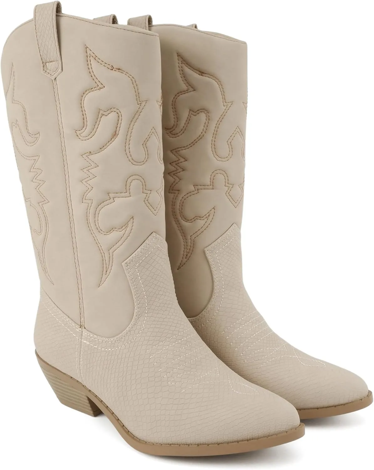 Soda “TELLER” ~ Women's Western Cowboy Boots with Stitched Detailing, Pointed Toe, and Low Block Heel