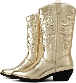 Soda “TELLER” ~ Women's Western Cowboy Boots with Stitched Detailing, Pointed Toe, and Low Block Heel