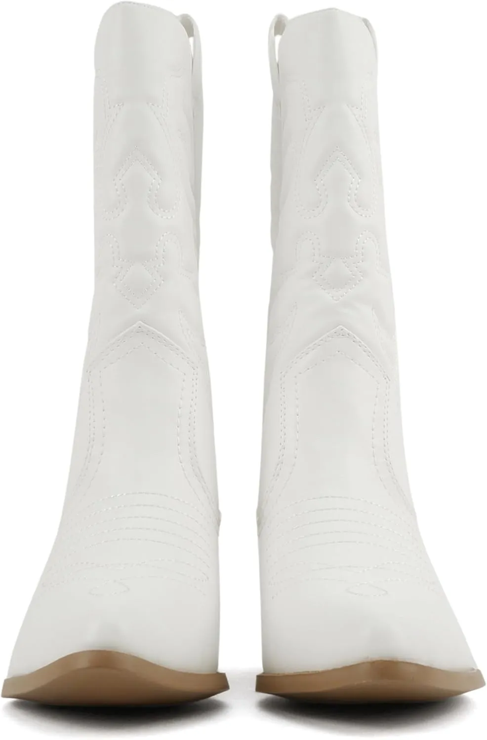Soda “TELLER” ~ Women's Western Cowboy Boots with Stitched Detailing, Pointed Toe, and Low Block Heel