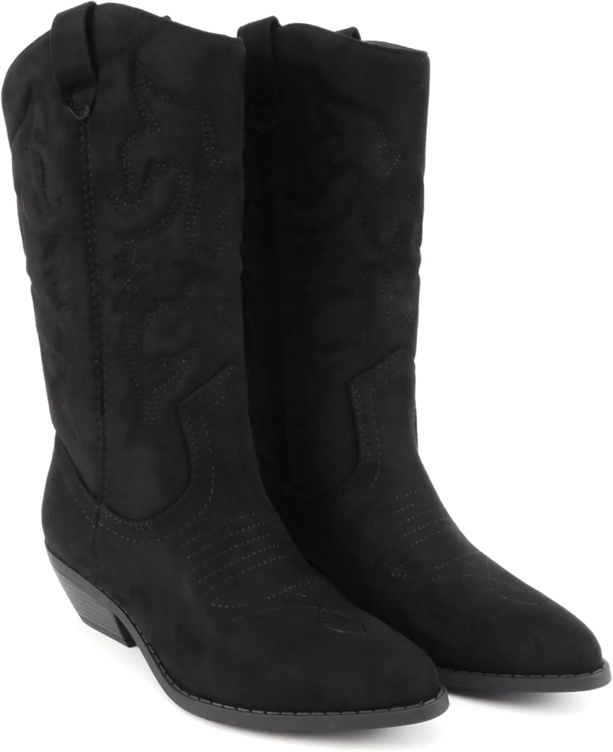 Soda “TELLER” ~ Women's Western Cowboy Boots with Stitched Detailing, Pointed Toe, and Low Block Heel