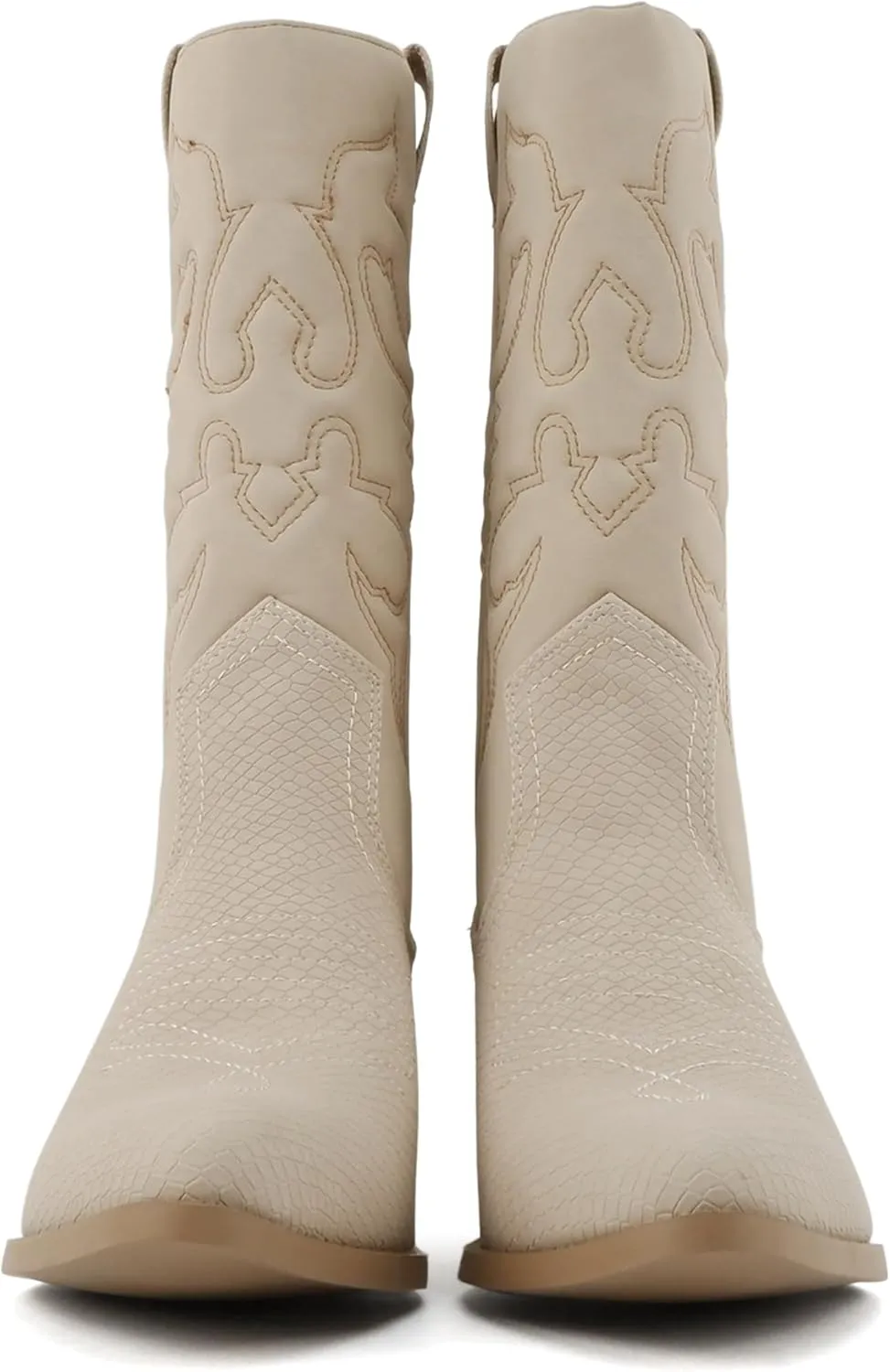 Soda “TELLER” ~ Women's Western Cowboy Boots with Stitched Detailing, Pointed Toe, and Low Block Heel