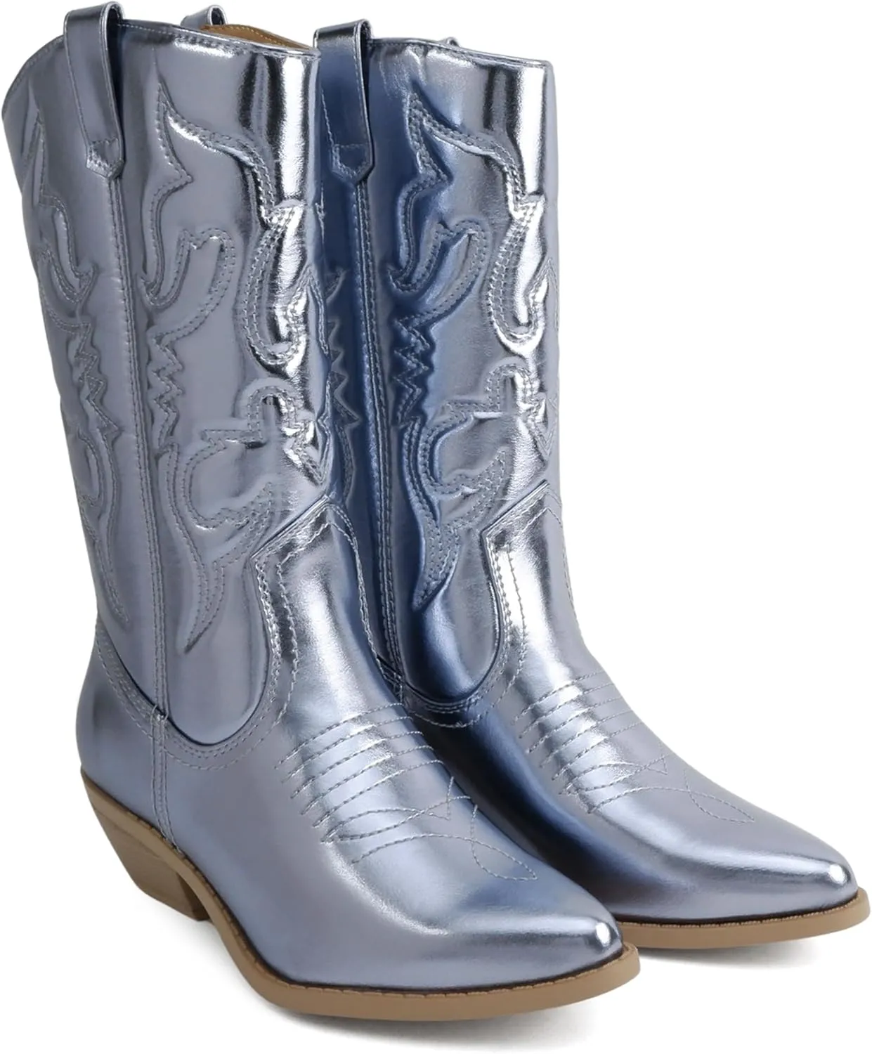 Soda “TELLER” ~ Women's Western Cowboy Boots with Stitched Detailing, Pointed Toe, and Low Block Heel