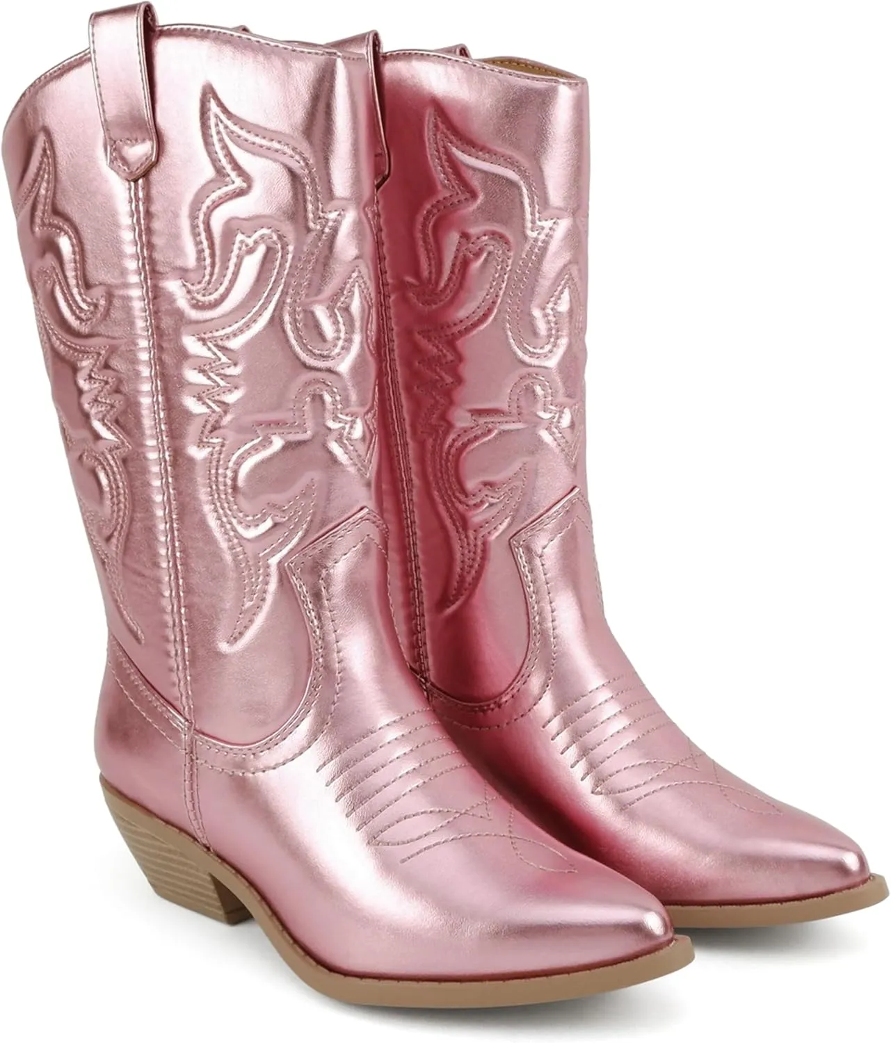 Soda “TELLER” ~ Women's Western Cowboy Boots with Stitched Detailing, Pointed Toe, and Low Block Heel