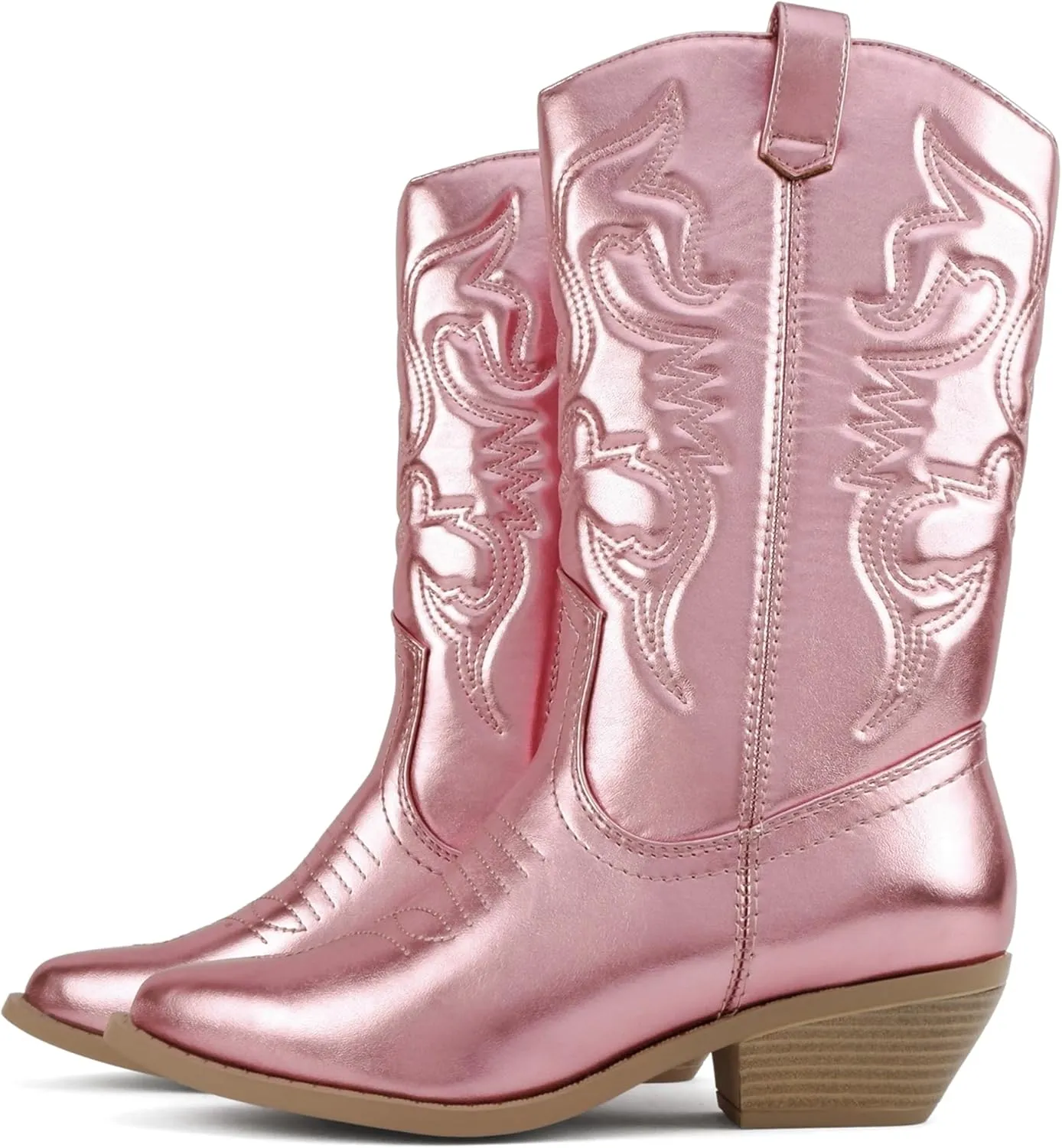 Soda “TELLER” ~ Women's Western Cowboy Boots with Stitched Detailing, Pointed Toe, and Low Block Heel