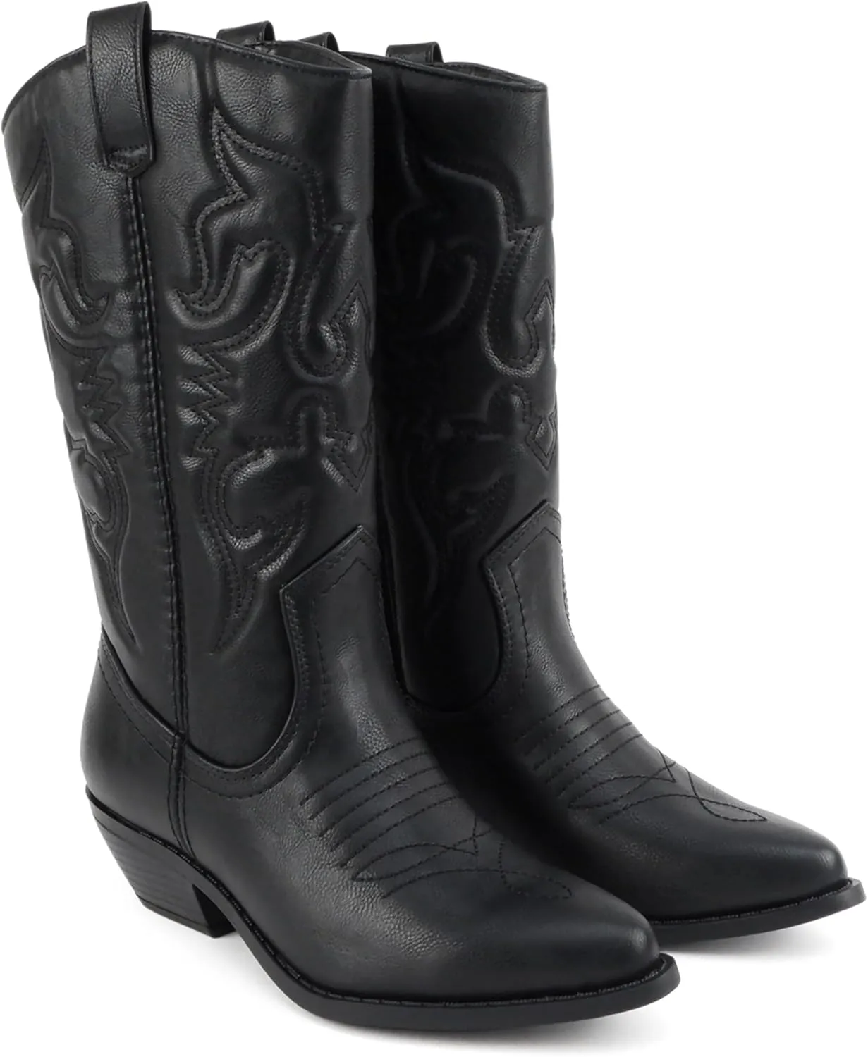 Soda “TELLER” ~ Women's Western Cowboy Boots with Stitched Detailing, Pointed Toe, and Low Block Heel
