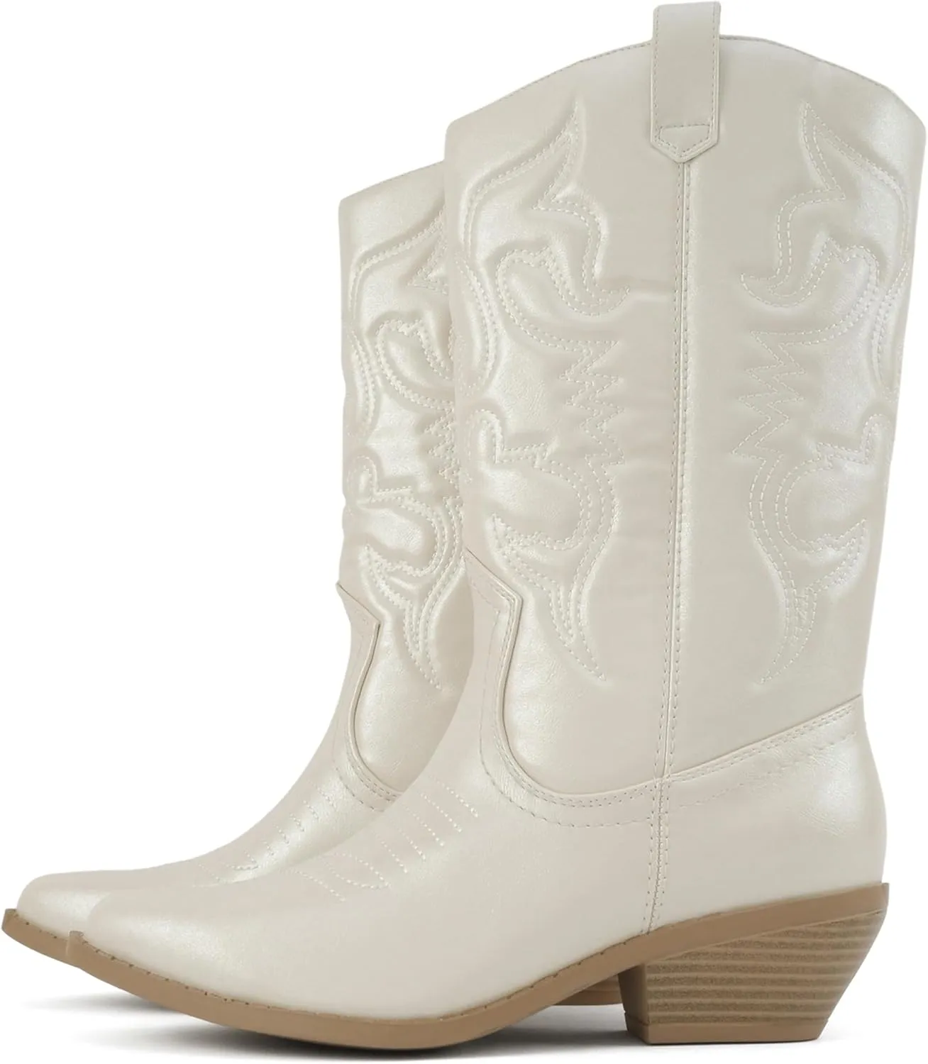 Soda “TELLER” ~ Women's Western Cowboy Boots with Stitched Detailing, Pointed Toe, and Low Block Heel
