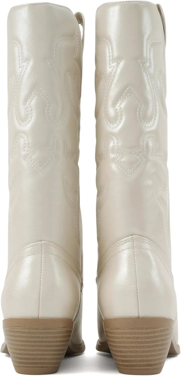 Soda “TELLER” ~ Women's Western Cowboy Boots with Stitched Detailing, Pointed Toe, and Low Block Heel