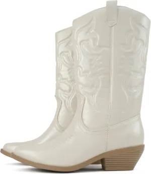 Soda “TELLER” ~ Women's Western Cowboy Boots with Stitched Detailing, Pointed Toe, and Low Block Heel