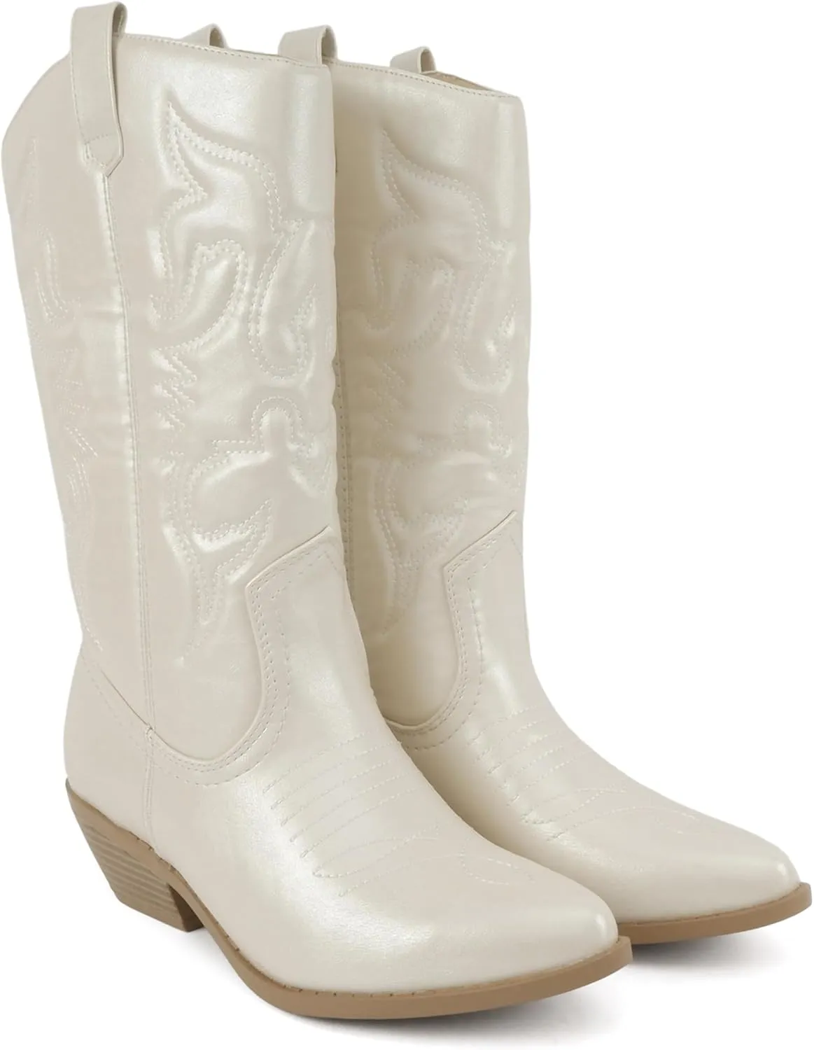 Soda “TELLER” ~ Women's Western Cowboy Boots with Stitched Detailing, Pointed Toe, and Low Block Heel