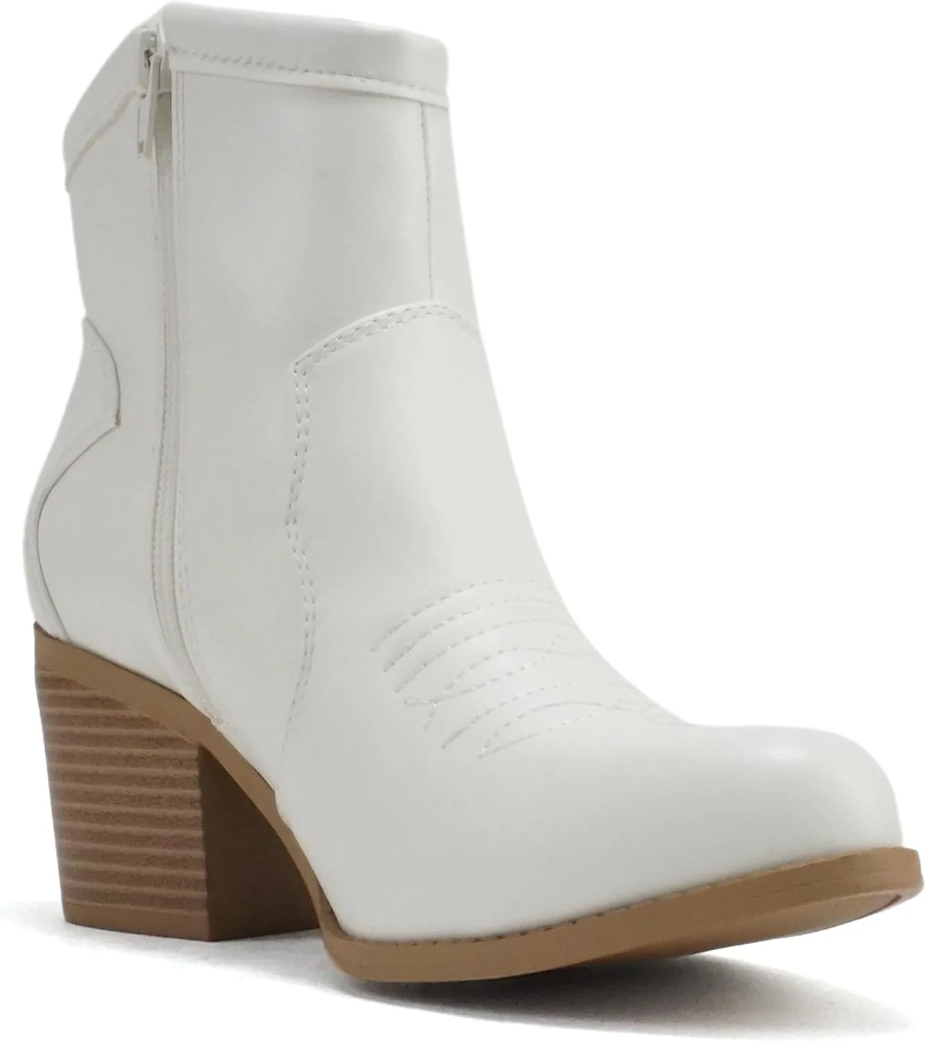 Soda “TELLER” ~ Women's Western Cowboy Boots with Stitched Detailing, Pointed Toe, and Low Block Heel