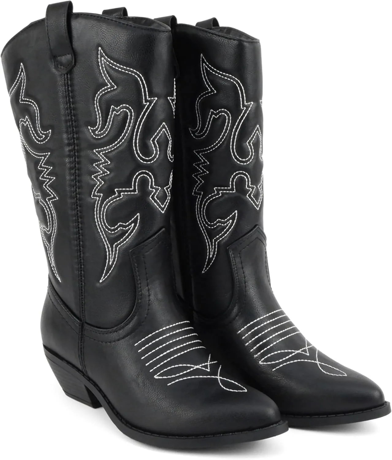Soda “TELLER” ~ Women's Western Cowboy Boots with Stitched Detailing, Pointed Toe, and Low Block Heel