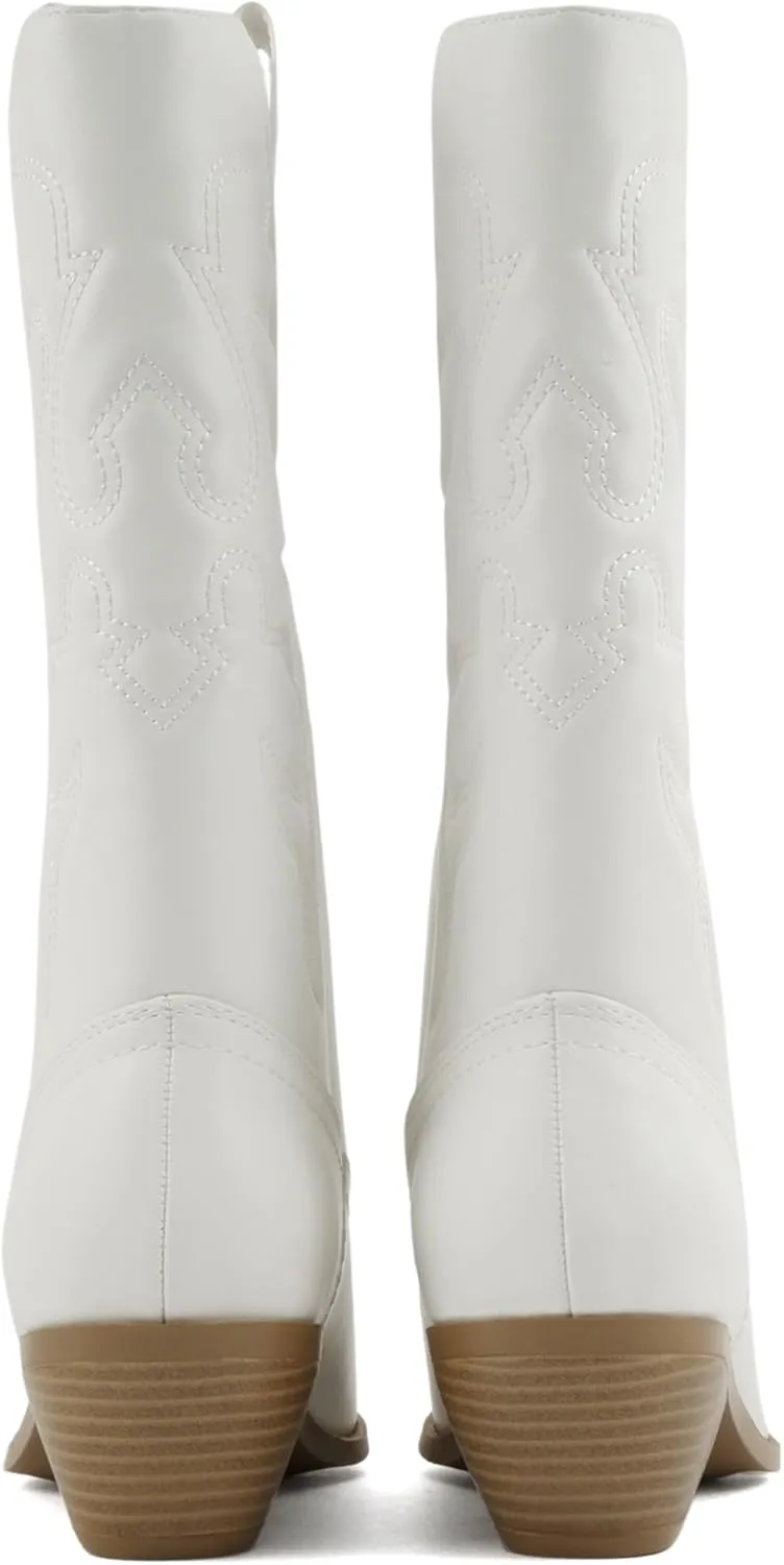 Soda “TELLER” ~ Women's Western Cowboy Boots with Stitched Detailing, Pointed Toe, and Low Block Heel