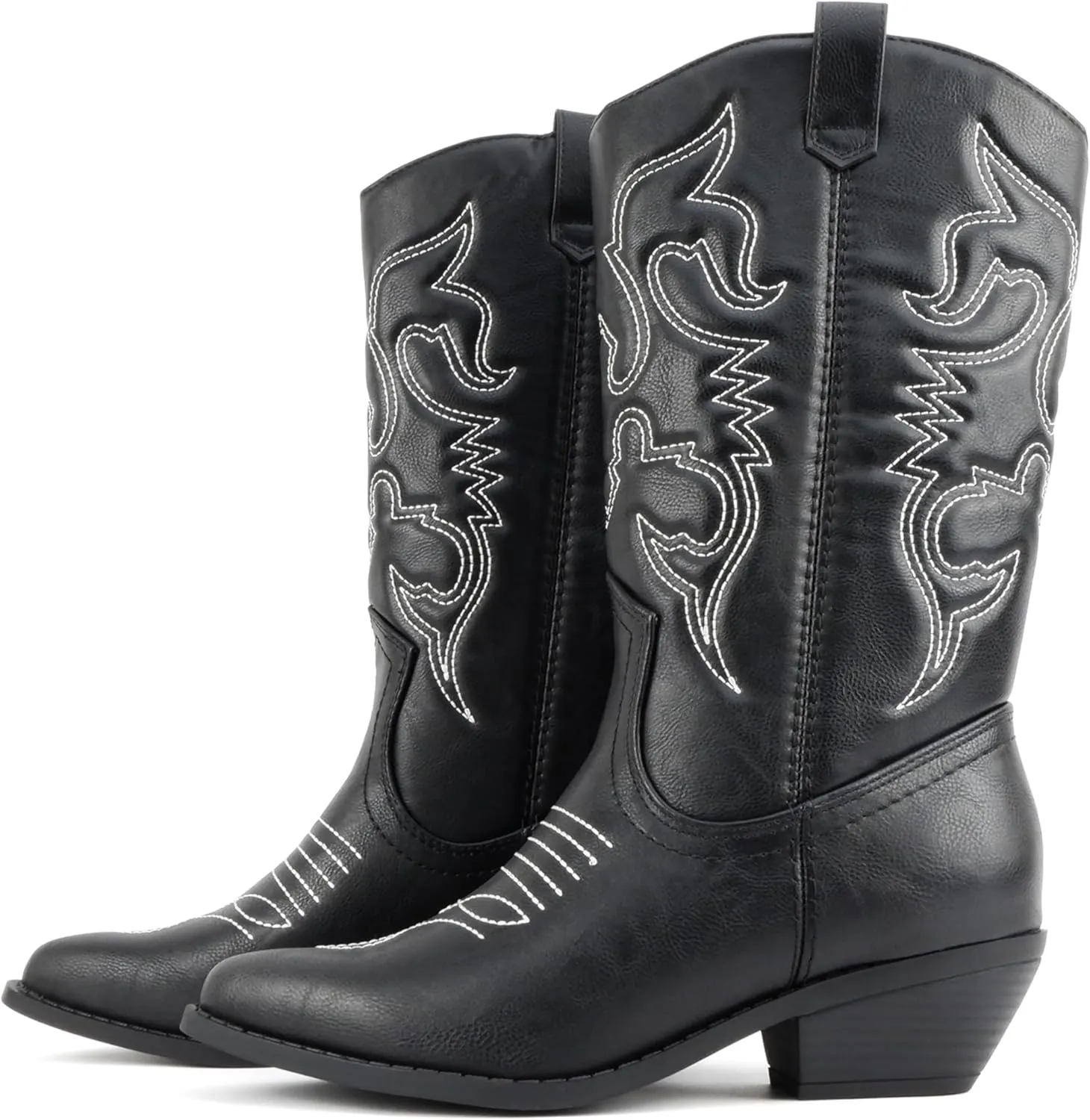 Soda “TELLER” ~ Women's Western Cowboy Boots with Stitched Detailing, Pointed Toe, and Low Block Heel