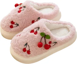 Soft and Comfortable Indoor/Outdoor Slippers for Women, Memory Foam, cherry，