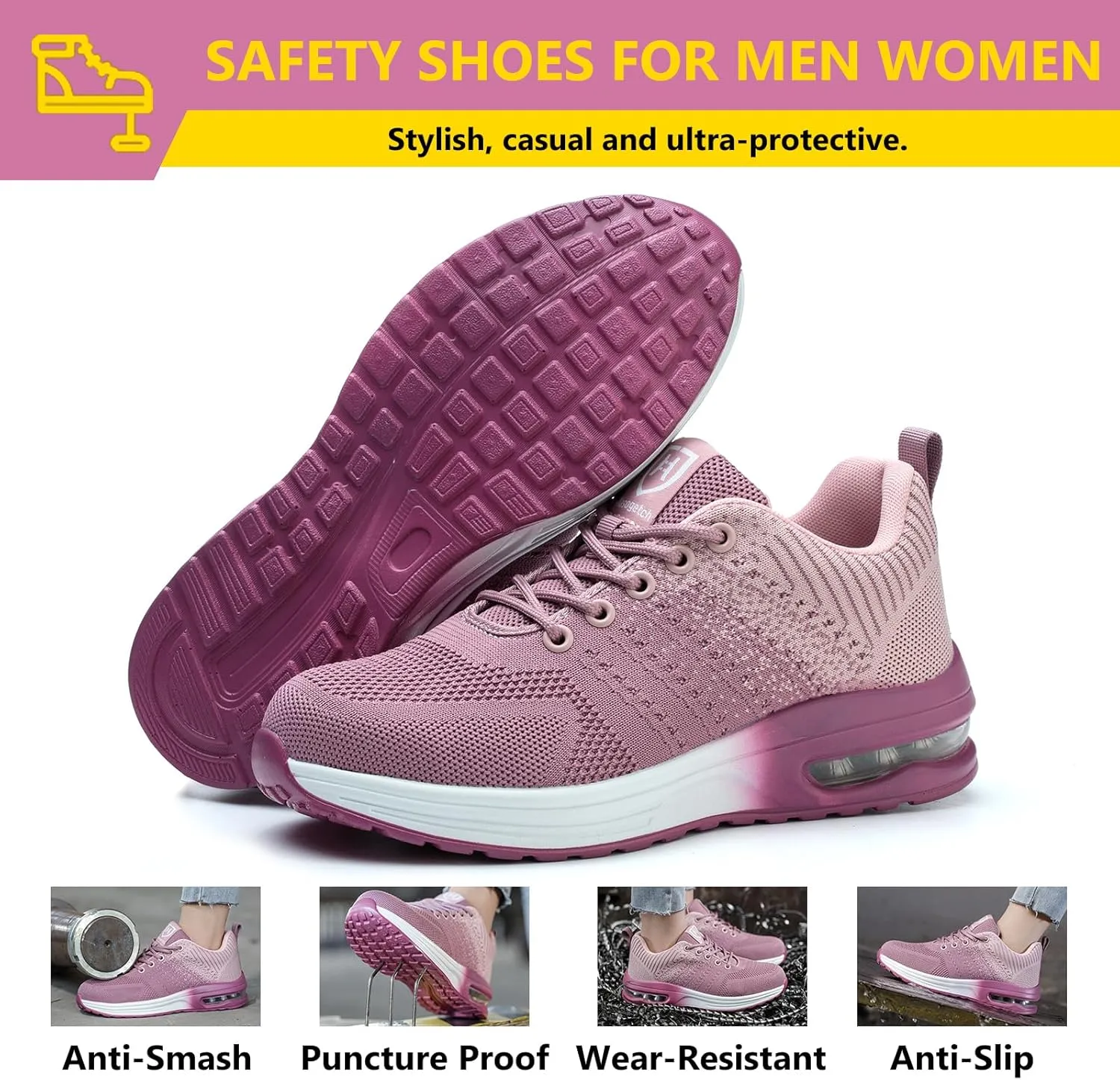 Steel Toe Shoes for Men Women Lightweight Comfortable Work Shoes Indestructible Slip Resistant Safety Shoes for Construction