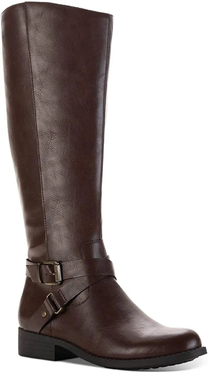 Style & Co. Womens Marliee Wide Calf Motorcycle Boots Brown 8.5 Medium (B,M)