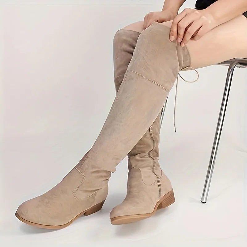 Stylish Thigh High Boots for Women - Over The Knee, Black, Low Flat Heel, Comfortable, Versatile, and Chic - Perfect for Daily Wear, Party, or Work