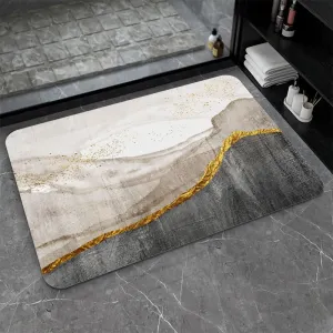 Super Absorbent Diatomaceous Earth Stone Bath Mat,Black Coffee Gold Marble Quick-Drying Bathroom Carpets,Non Slip Bathtub Floor Mat，Easy to Clean, Simple Kitchen Doormat(Square 43×70cm)