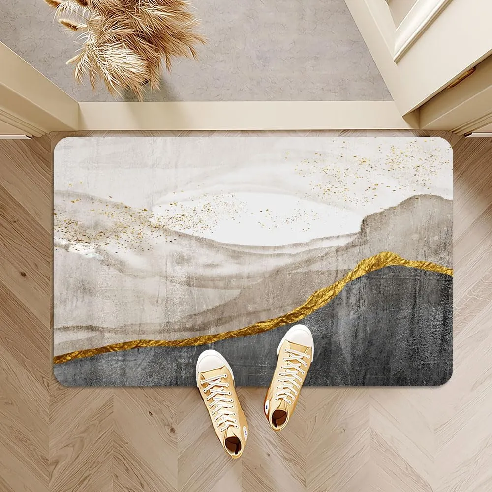 Super Absorbent Diatomaceous Earth Stone Bath Mat,Black Coffee Gold Marble Quick-Drying Bathroom Carpets,Non Slip Bathtub Floor Mat，Easy to Clean, Simple Kitchen Doormat(Square 43×70cm)