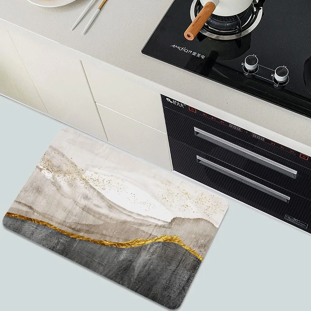 Super Absorbent Diatomaceous Earth Stone Bath Mat,Black Coffee Gold Marble Quick-Drying Bathroom Carpets,Non Slip Bathtub Floor Mat，Easy to Clean, Simple Kitchen Doormat(Square 43×70cm)