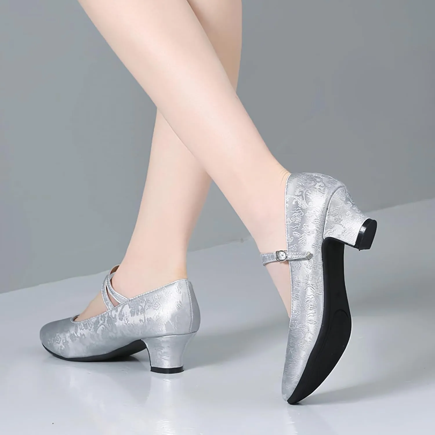 SWDZM Women's Ballroom Latin Dance Shoes Closed Toe Comfortable Low Heel Dress Shoes
