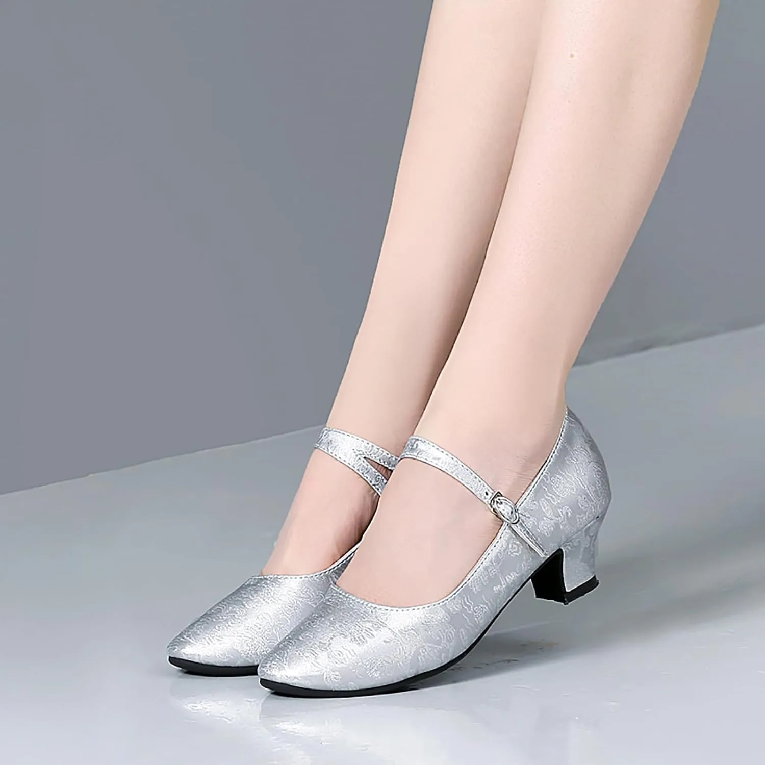 SWDZM Women's Ballroom Latin Dance Shoes Closed Toe Comfortable Low Heel Dress Shoes