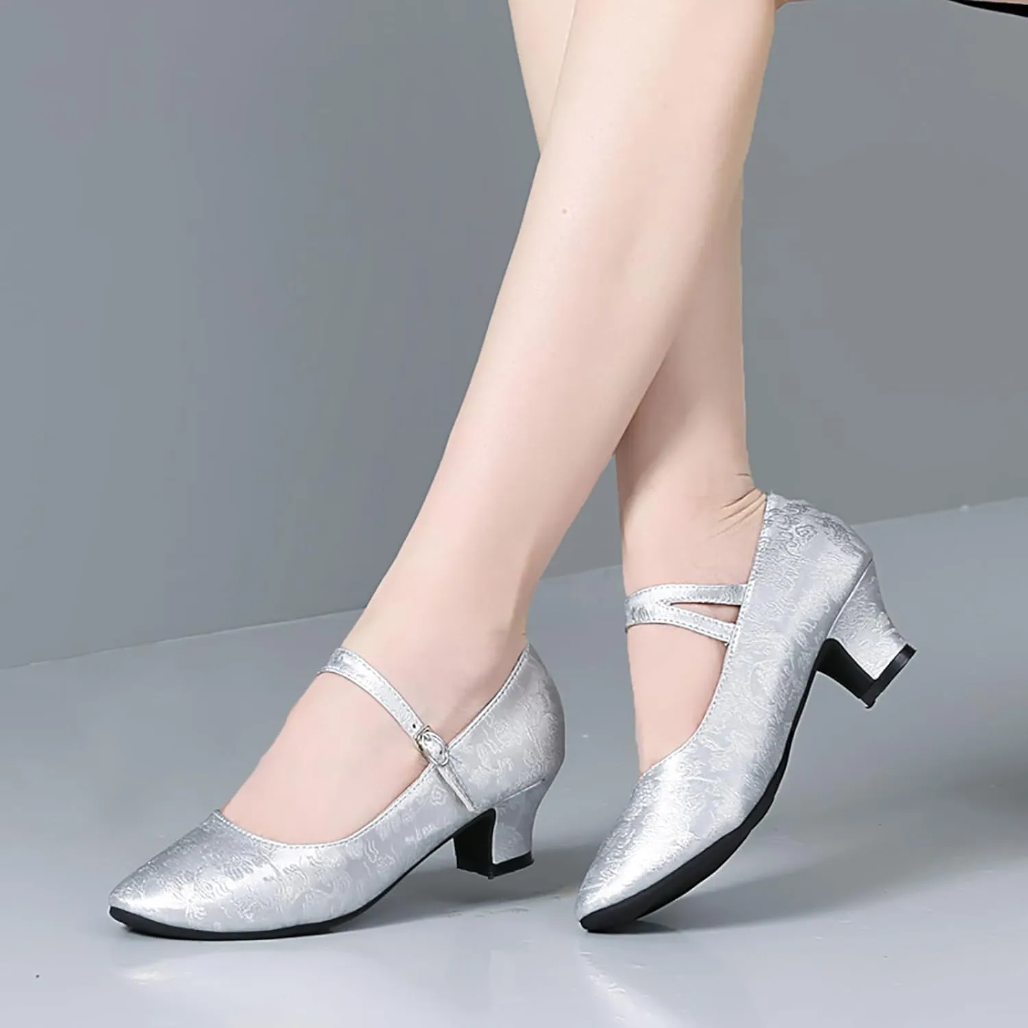 SWDZM Women's Ballroom Latin Dance Shoes Closed Toe Comfortable Low Heel Dress Shoes