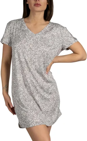 TAHARI Women's Short Sleeve V-Neck Ribbed Nightshirt with Lace Sleeve