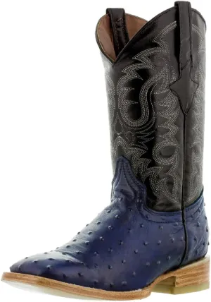 Texas Legacy Mens Blue Western Leather Cowboy Boots Ostrich Quill Print Square 8 E US