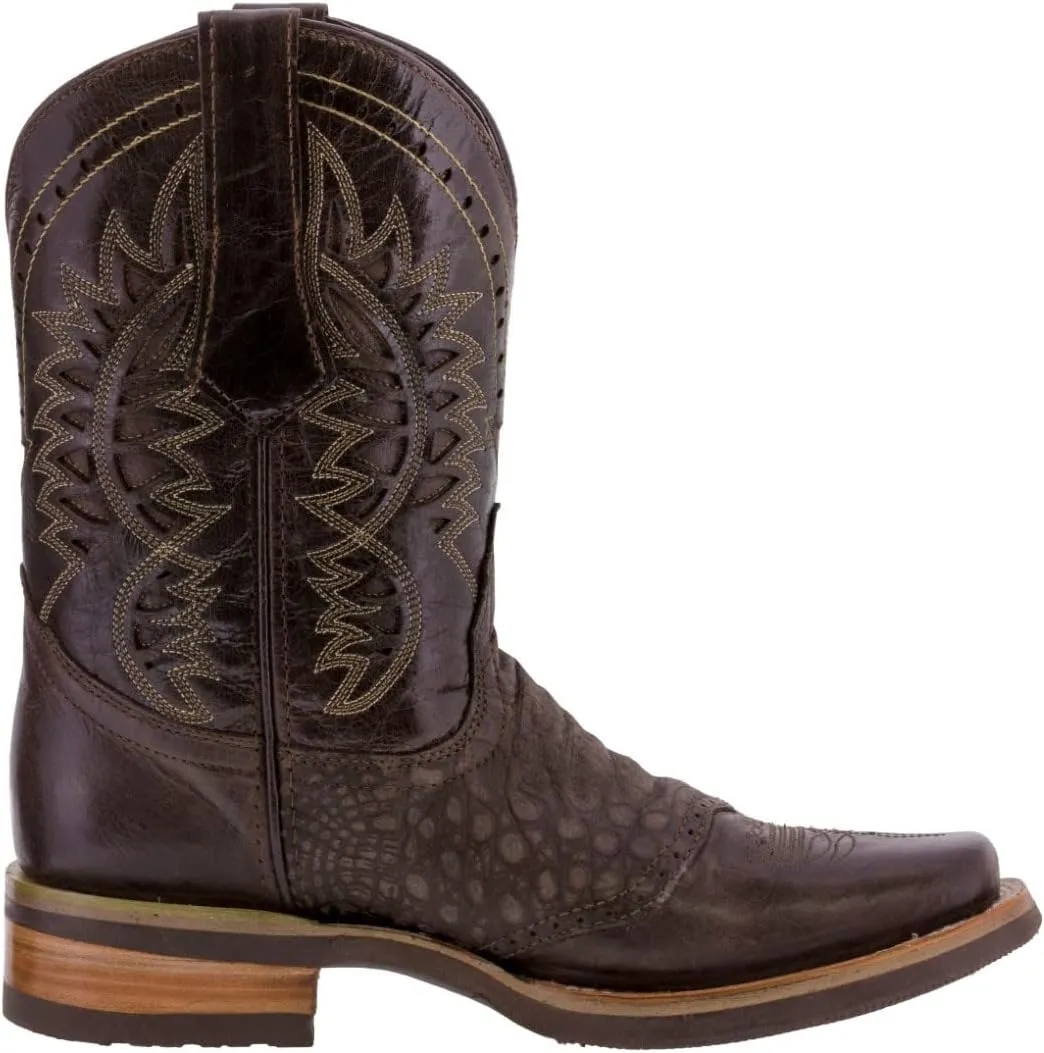 Texas Legacy Mens Brown Western Leather Cowboy Boots Crocodile Print Square Toe