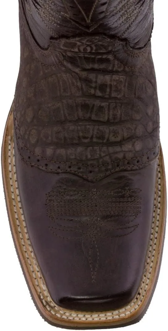 Texas Legacy Mens Brown Western Leather Cowboy Boots Crocodile Print Square Toe
