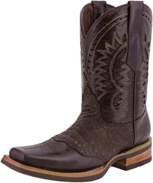 Texas Legacy Mens Brown Western Leather Cowboy Boots Crocodile Print Square Toe