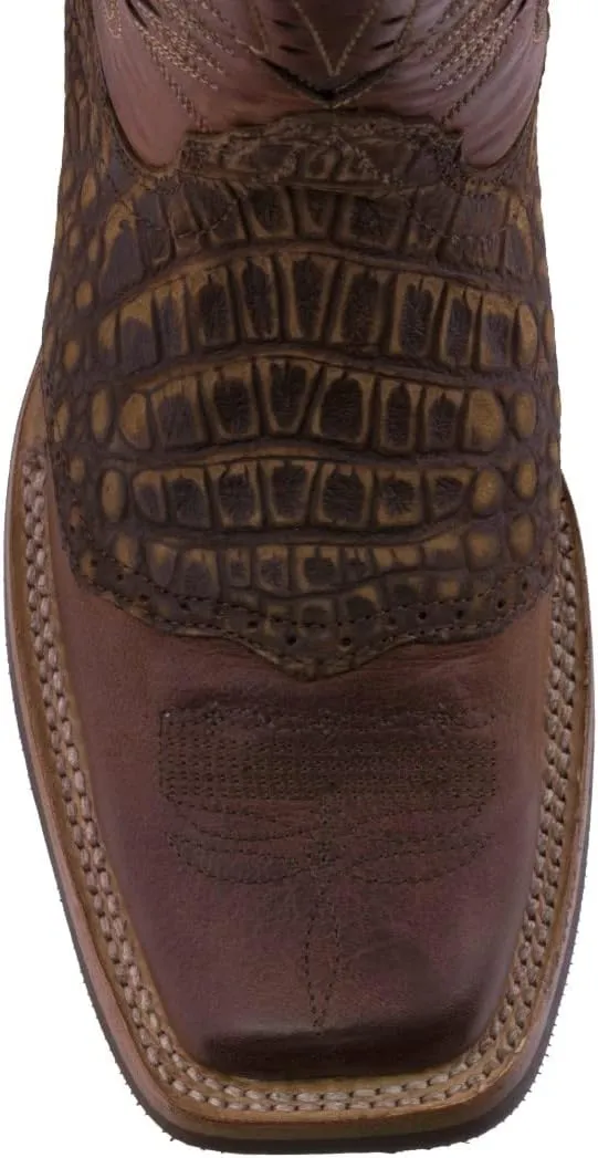 Texas Legacy Mens Chedron Western Leather Cowboy Boot Crocodile Print Square Toe