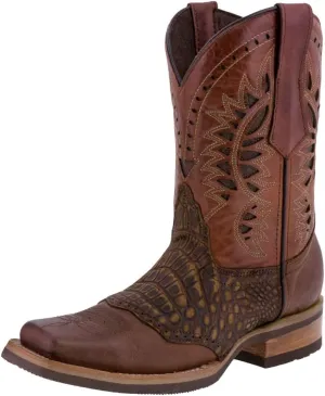 Texas Legacy Mens Chedron Western Leather Cowboy Boot Crocodile Print Square Toe