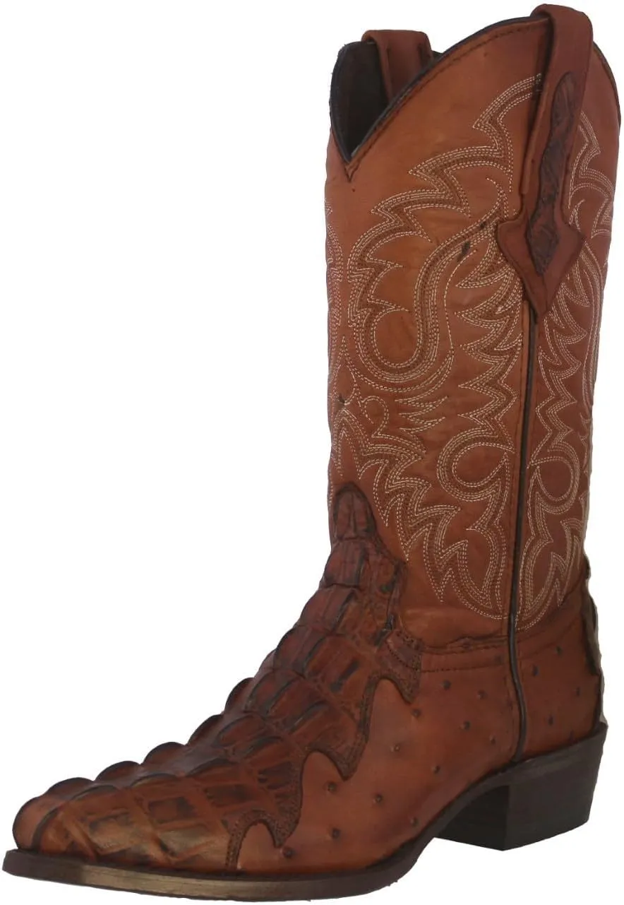 Texas Legacy Mens Cognac Western Cowboy Boots Crocodile & Ostrich Print J Toe