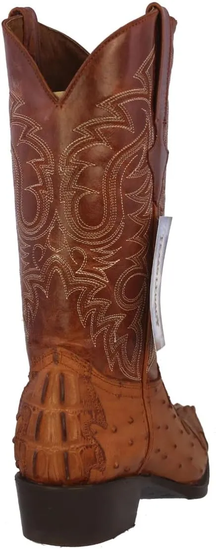Texas Legacy Mens Cognac Western Cowboy Boots Crocodile & Ostrich Print J Toe