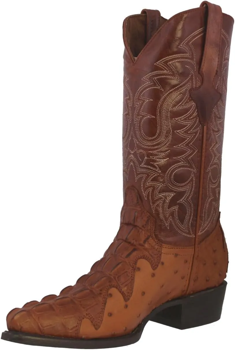 Texas Legacy Mens Cognac Western Cowboy Boots Crocodile & Ostrich Print J Toe