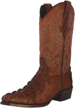 Texas Legacy Mens Cognac Western Cowboy Boots Crocodile & Ostrich Print J Toe