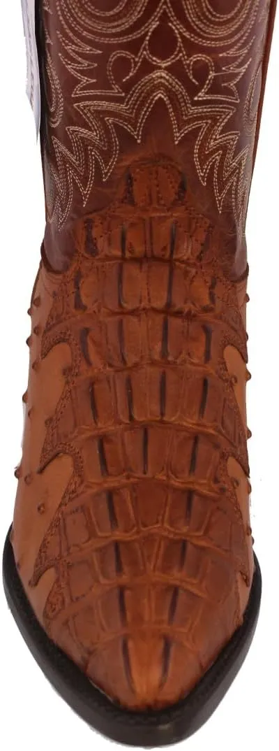 Texas Legacy Mens Cognac Western Cowboy Boots Crocodile & Ostrich Print J Toe