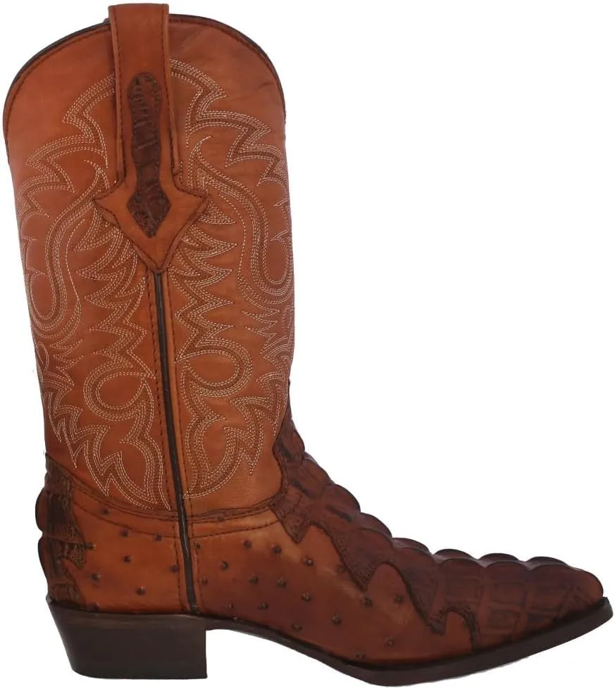 Texas Legacy Mens Cognac Western Cowboy Boots Crocodile & Ostrich Print J Toe