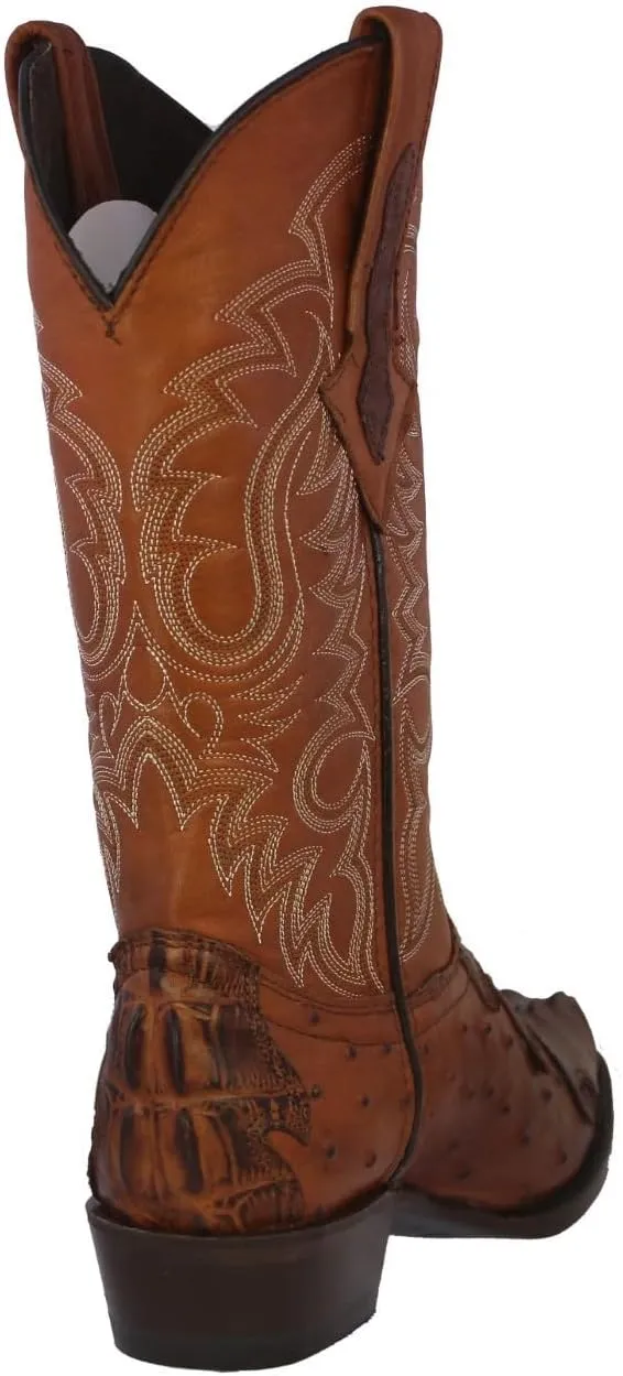 Texas Legacy Mens Cognac Western Cowboy Boots Crocodile & Ostrich Print J Toe