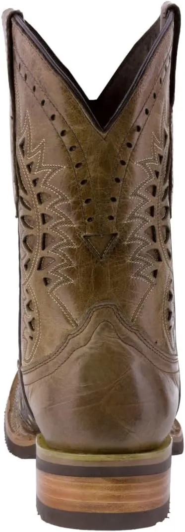 Texas Legacy Mens Sand Western Leather Cowboy Boots Crocodile Print Square Toe