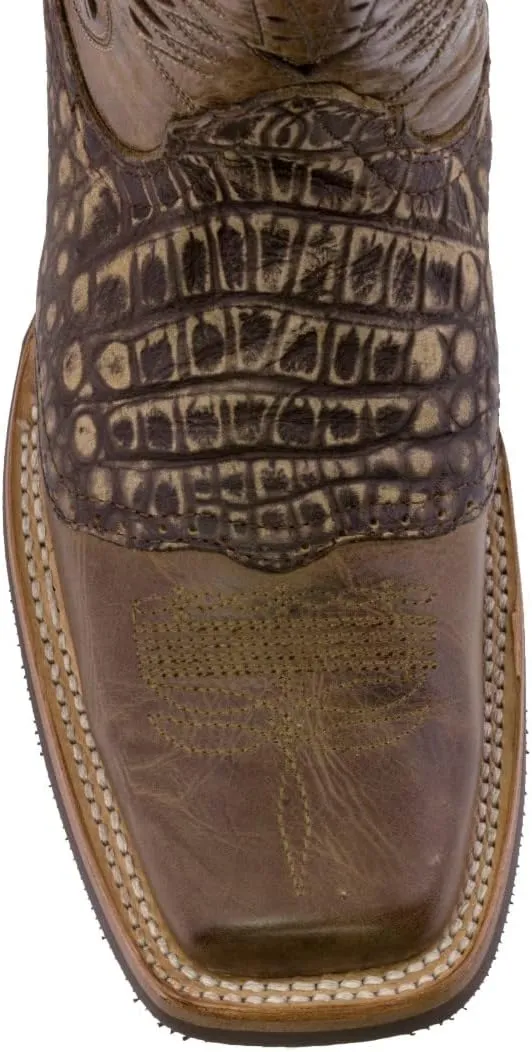 Texas Legacy Mens Sand Western Leather Cowboy Boots Crocodile Print Square Toe
