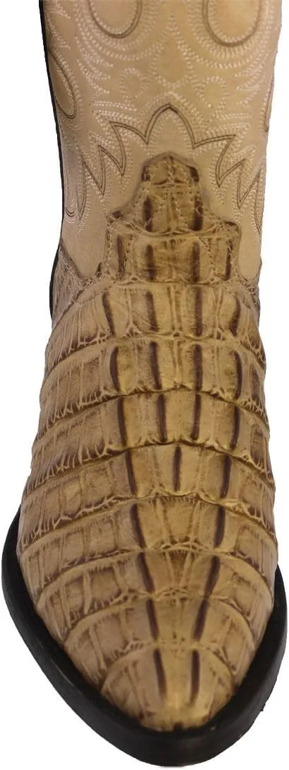 Texas Legacy Mens Sand Western Leather Cowboy Boots Crocodile Tail Print J Toe