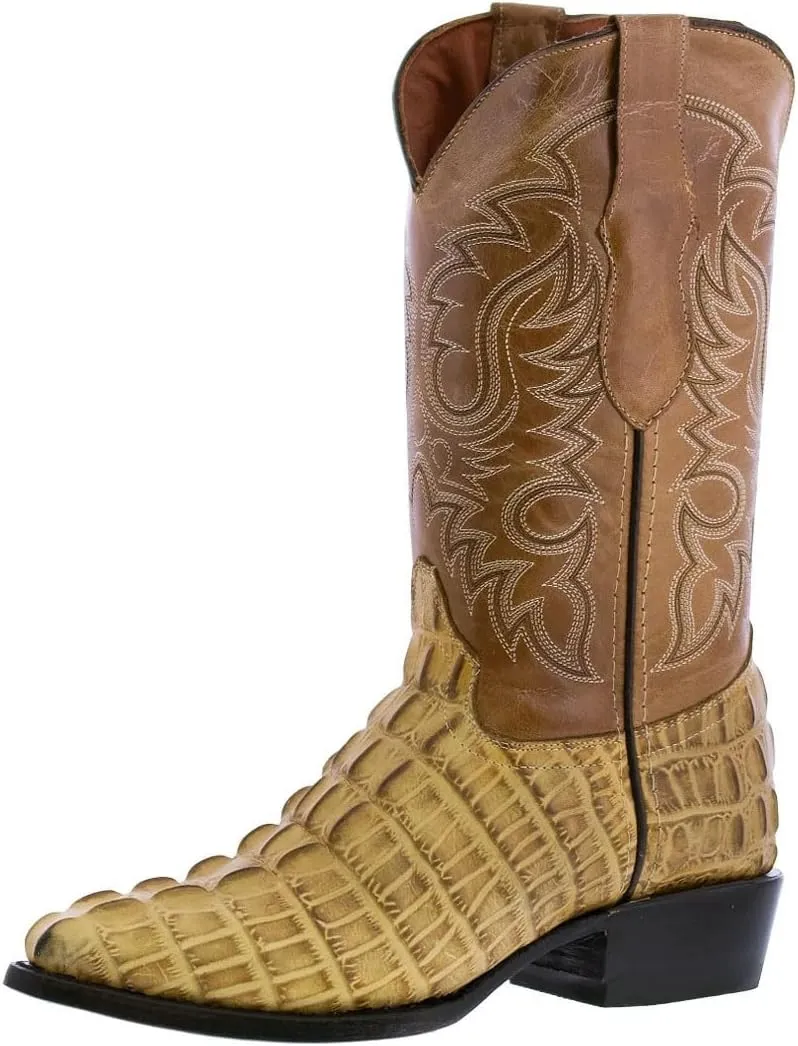 Texas Legacy Mens Sand Western Leather Cowboy Boots Crocodile Tail Print J Toe
