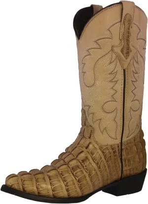 Texas Legacy Mens Sand Western Leather Cowboy Boots Crocodile Tail Print J Toe