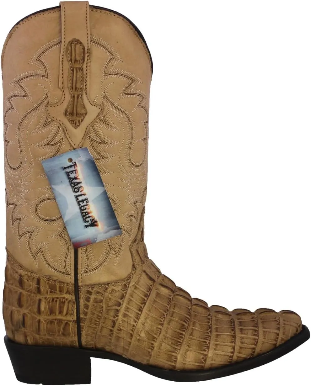 Texas Legacy Mens Sand Western Leather Cowboy Boots Crocodile Tail Print J Toe