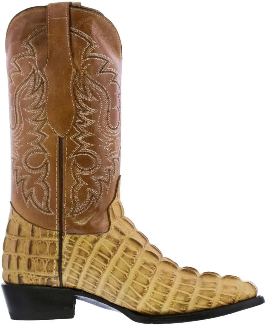 Texas Legacy Mens Sand Western Leather Cowboy Boots Crocodile Tail Print J Toe